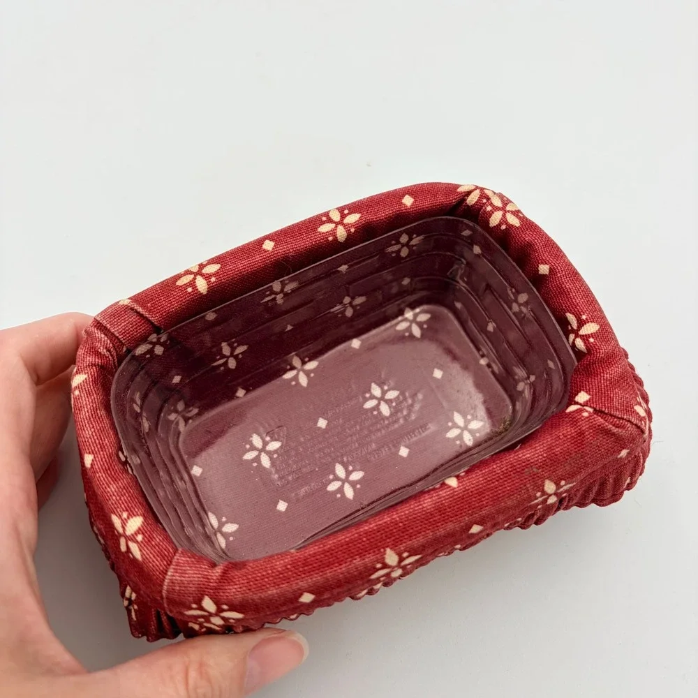 Longaberger Handwoven Small Rectangular Basket Red Floral Liner 2002 Signed USA